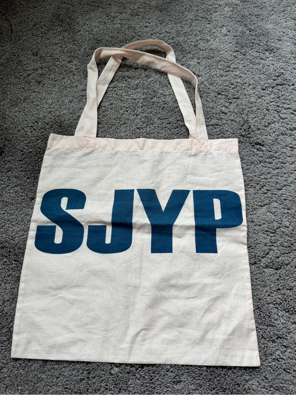 SJYP Cotton Logo Tote in Pink with Navy Print